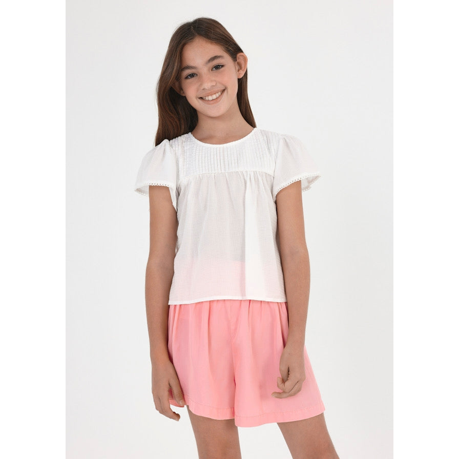 Mayoral White Short Sleeve Cotton Blouse-MAYORAL-Little Giant Kidz