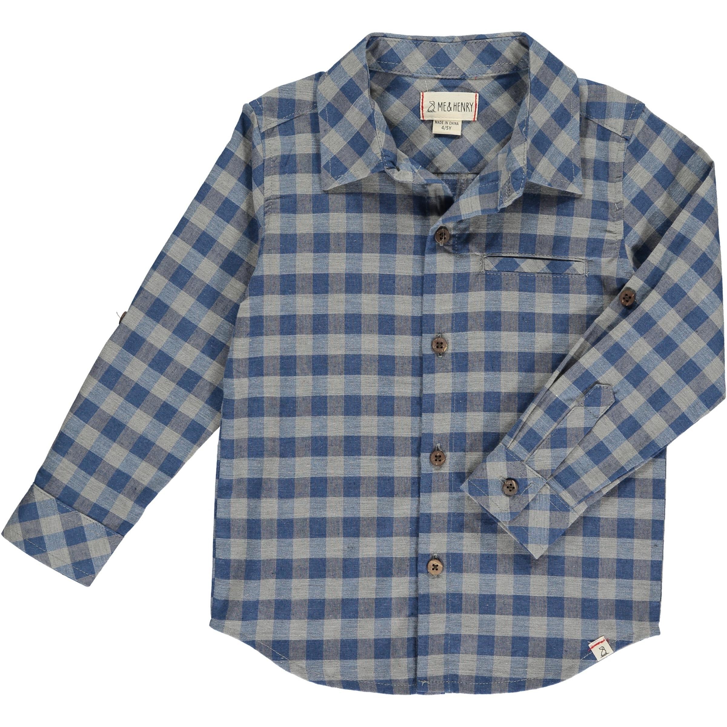 Me & Henry Grey/Blue Plaid Atwood Woven Shirt-ME & HENRY-Little Giant Kidz