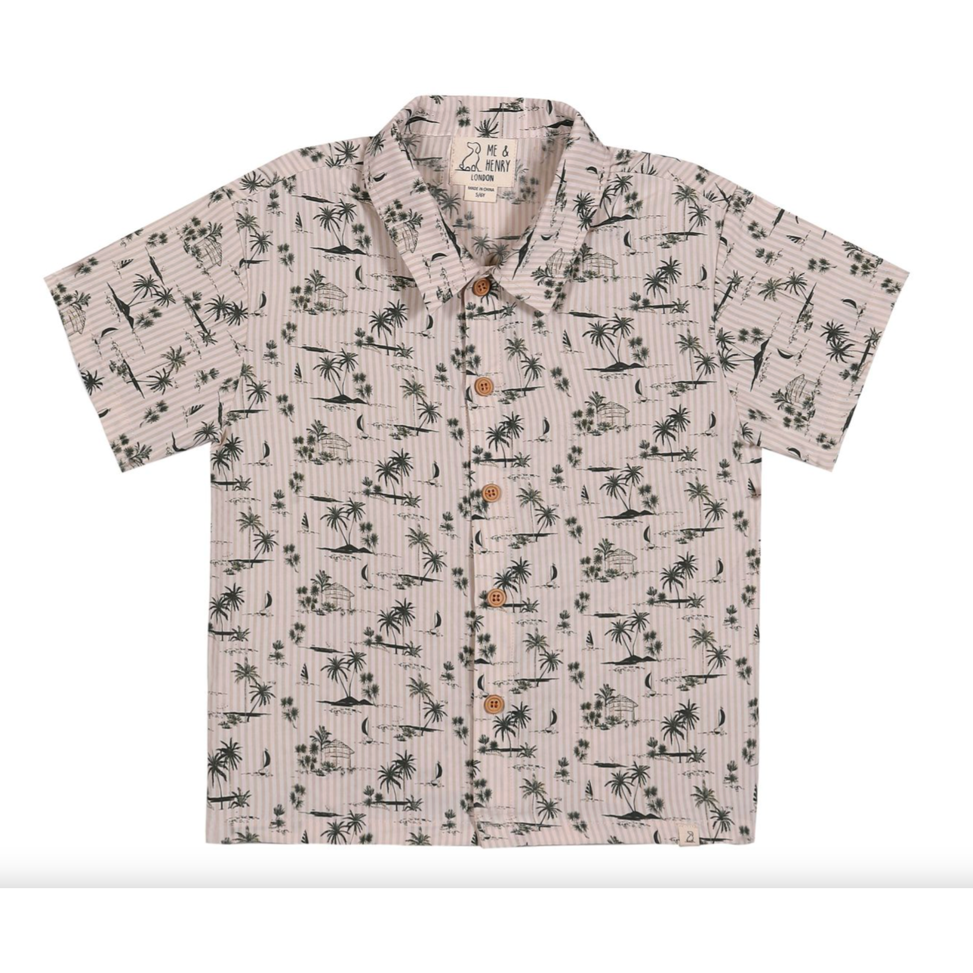 Me & Henry Maui Printed Woven Shirt- Beige Island-ME & HENRY-Little Giant Kidz