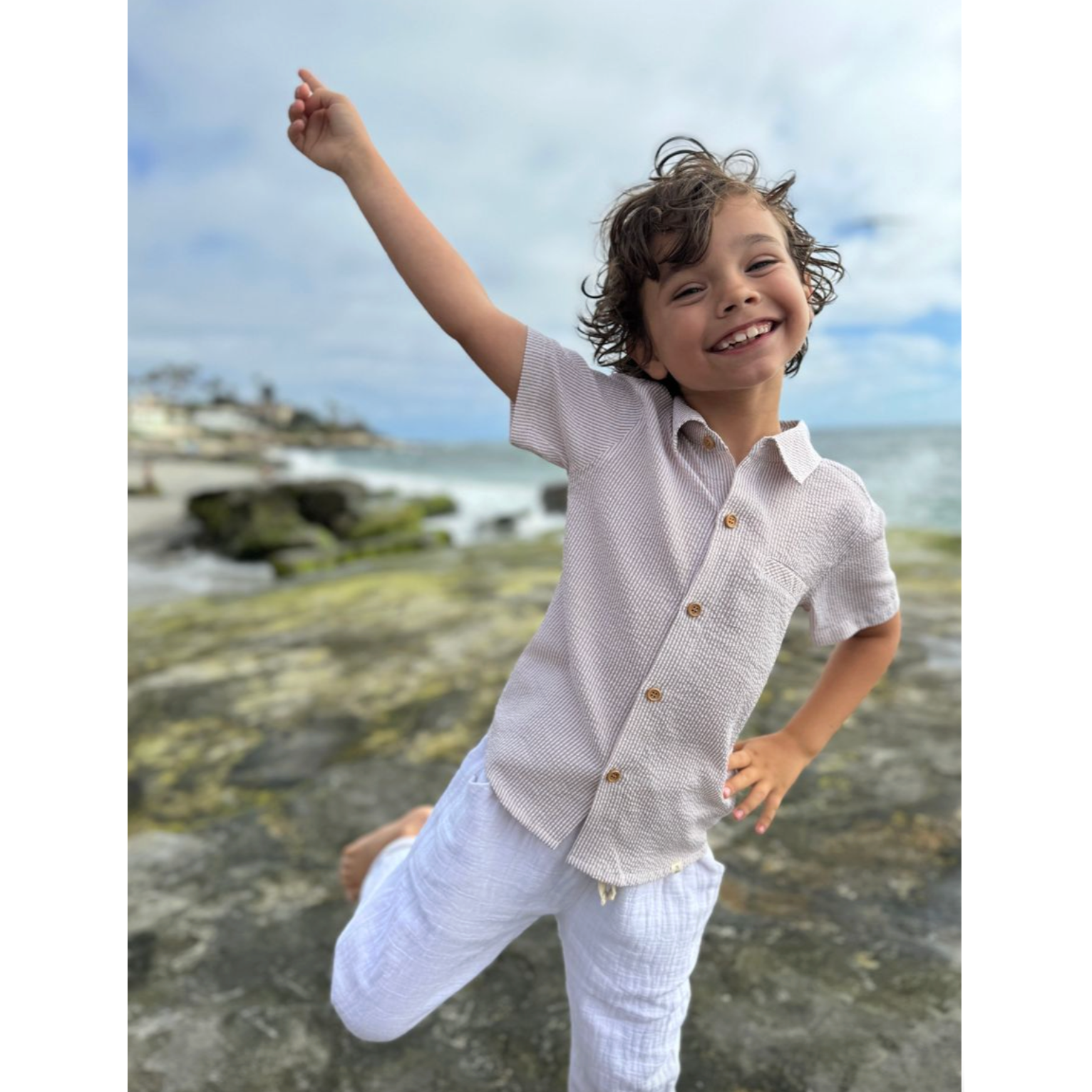 Me & Henry Newport Woven Shirt- Cream-ME & HENRY-Little Giant Kidz