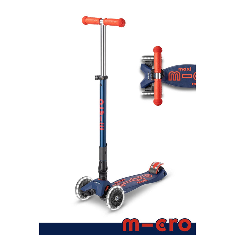 Micro Maxi Deluxe Foldable LED - Navy/Red-MICRO KICKBOARD-Little Giant Kidz