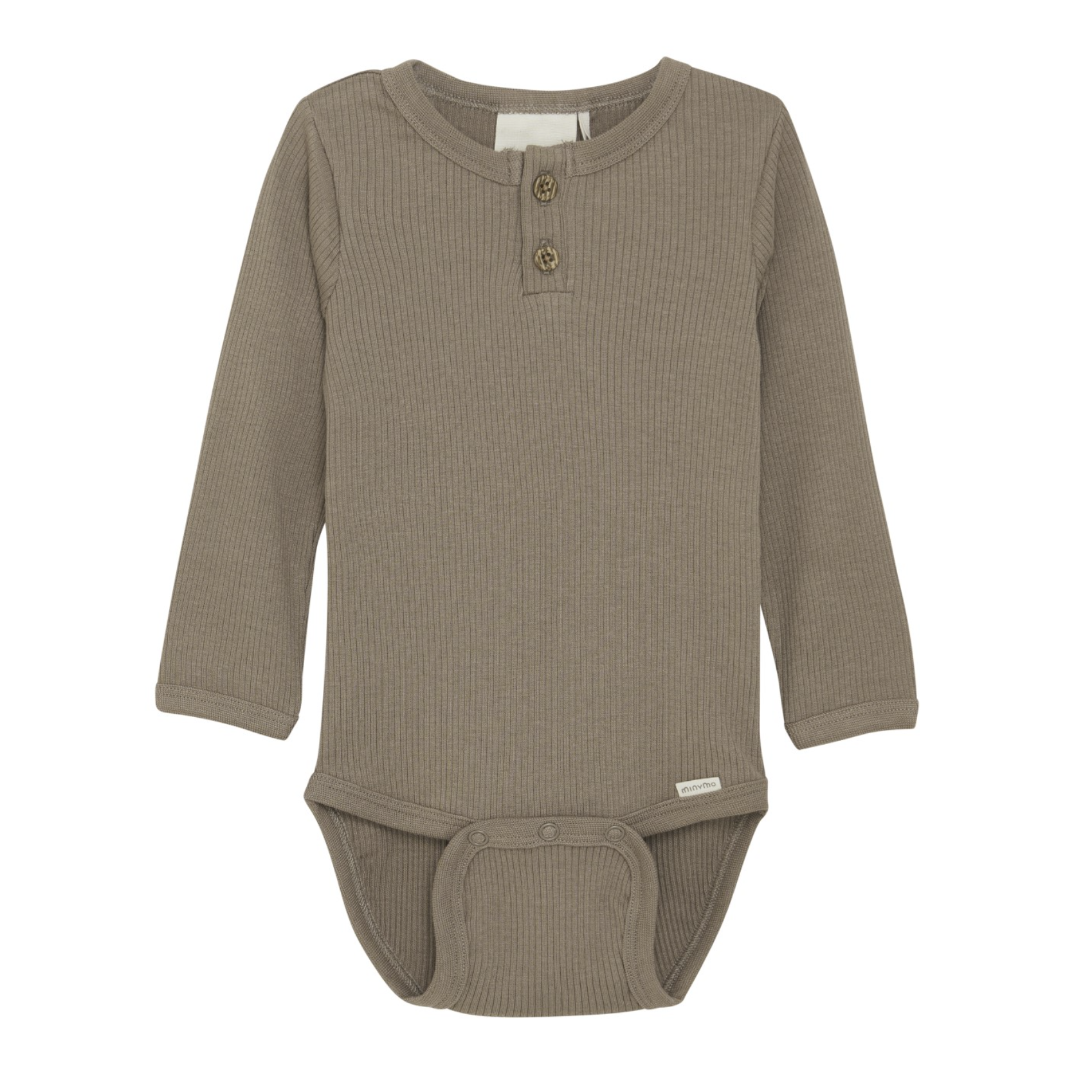 Minymo Long Sleeve Ribbed Bodysuit-Taupe Gray-MINYMO-Little Giant Kidz