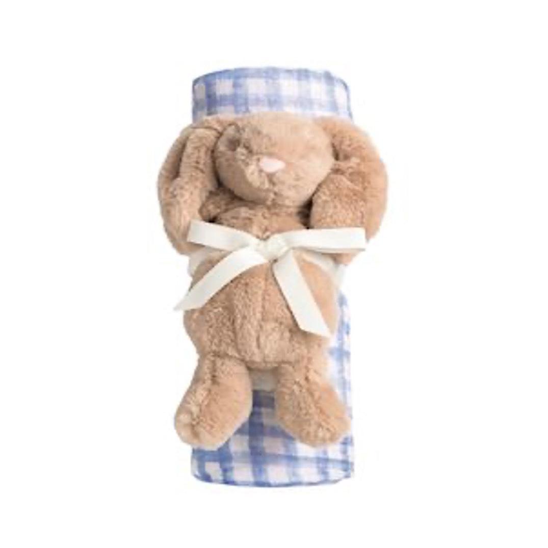 Mud Pie Blue Check Swaddle & Rattle Set-MUD PIE-Little Giant Kidz