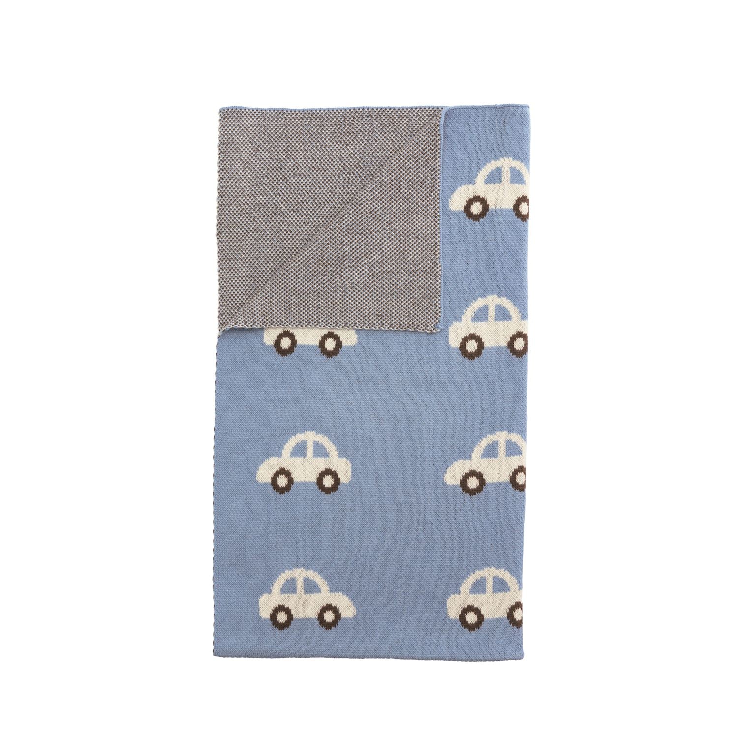 Mud Pie Blue and Grey Car Knit Blanket-MUD PIE-Little Giant Kidz