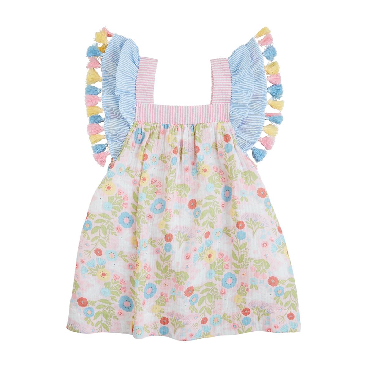 Mud Pie Bunny Print Tassel Dress-MUD PIE-Little Giant Kidz