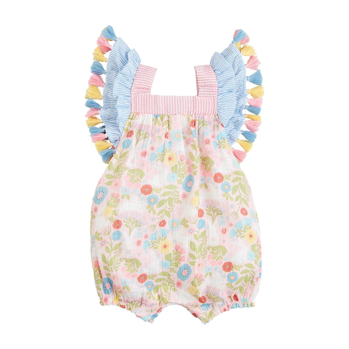 Mud Pie Bunny Print Tassel Romper-MUD PIE-Little Giant Kidz