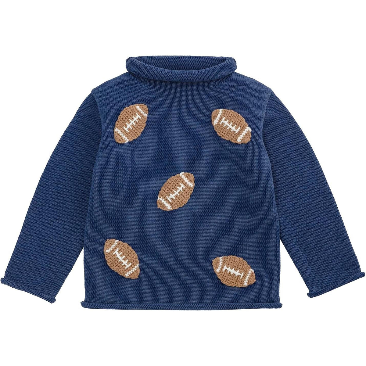 Mud Pie Mini Football Rollneck Sweater- Navy-MUD PIE-Little Giant Kidz