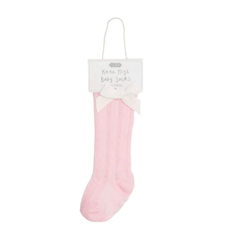 Mud Pie Pink Bow Tall Bow Socks -MUD PIE-Little Giant Kidz