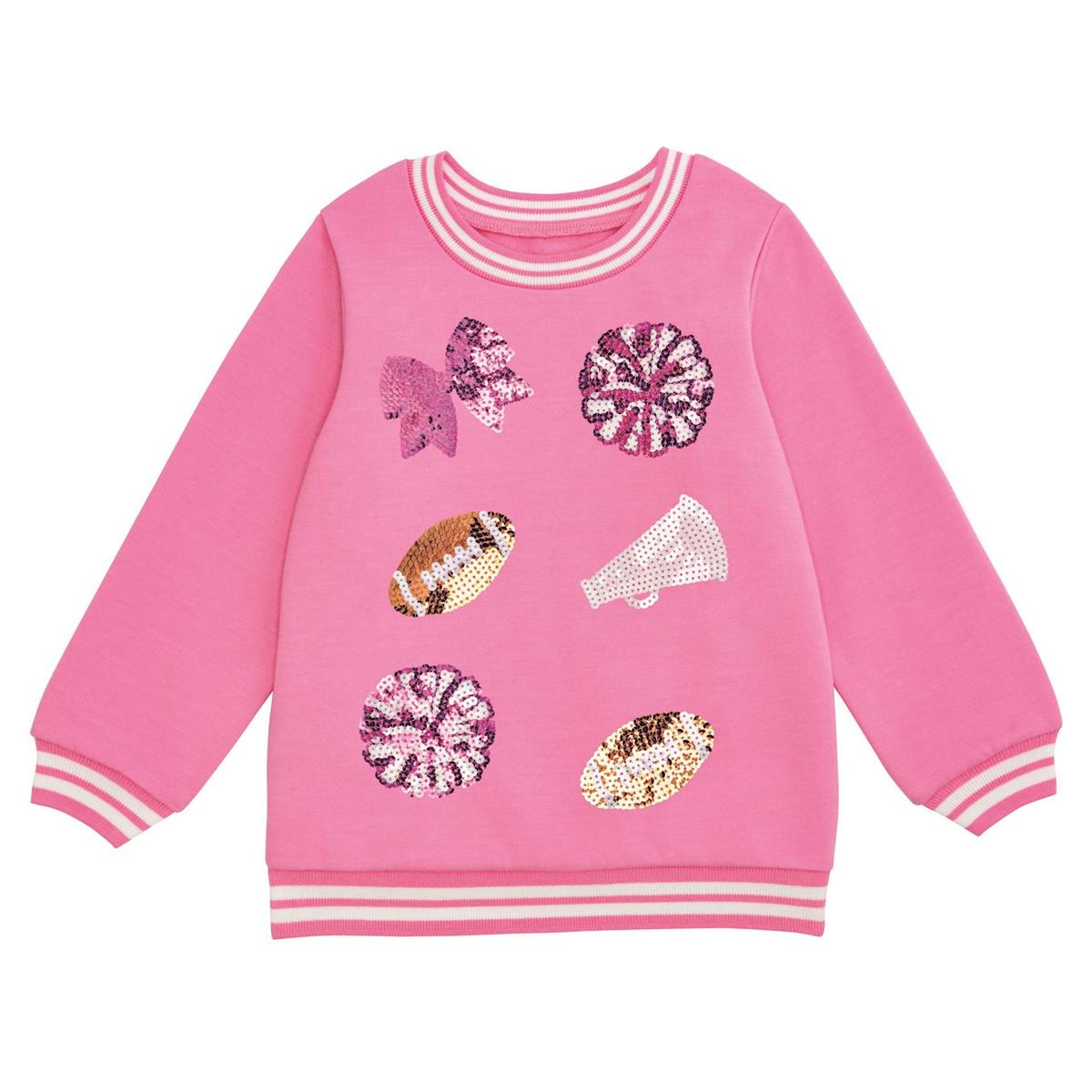 Mud Pie Pink Sequin Cheer Sweatshirt-MUD PIE-Little Giant Kidz