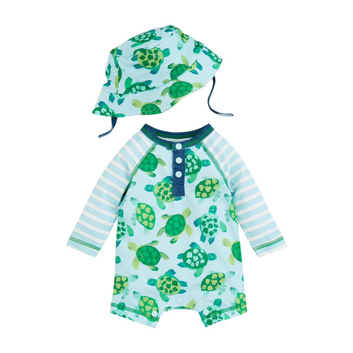 Mud Pie Turtle Rash Guard One-Piece & Hat Set-MUD PIE-Little Giant Kidz