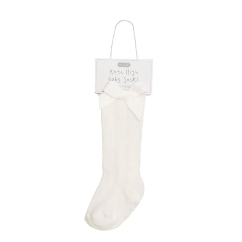 Mud Pie White Tall Bow Socks -MUD PIE-Little Giant Kidz