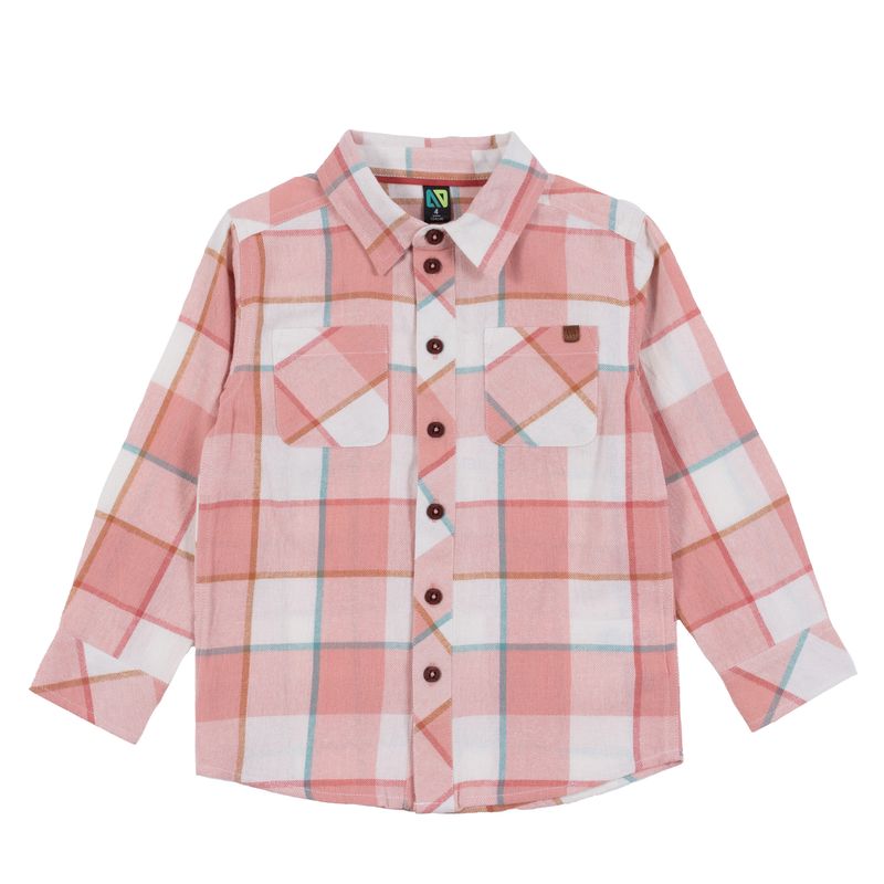 NANÖ Long Sleeve Plaid Shirt- Coral-NORUK-Little Giant Kidz