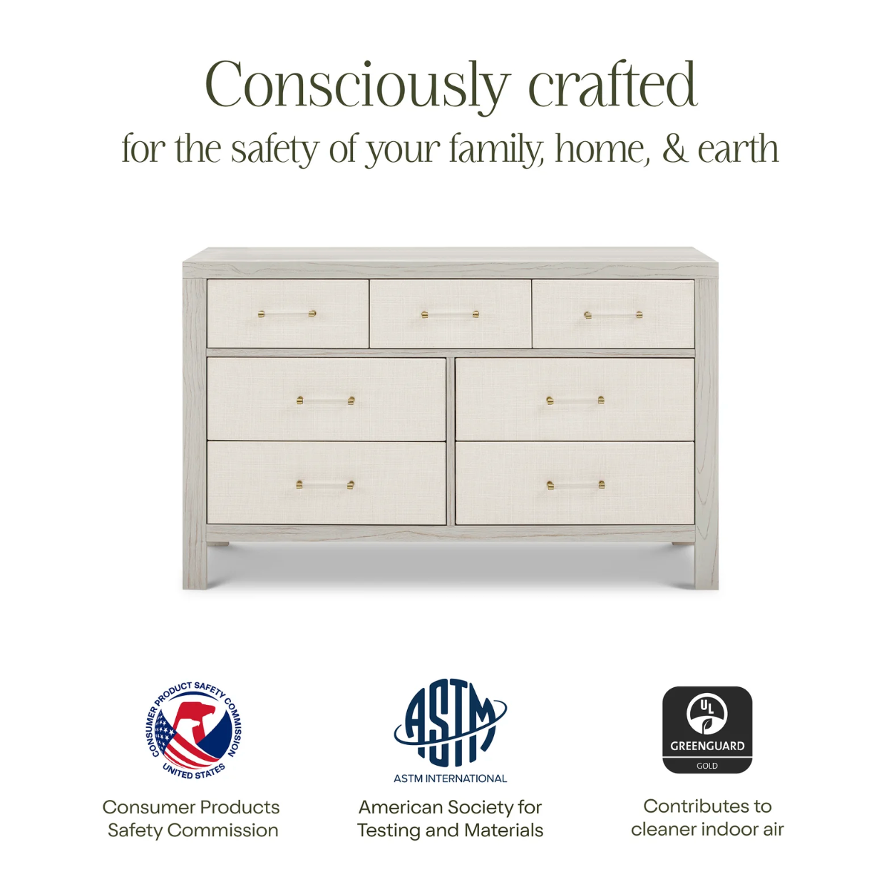 Namesake Eloise 7-Drawer Assembled Dresser - White Driftwood and Performance Pearl Eco-Weave-NAMESAKE-Little Giant Kidz