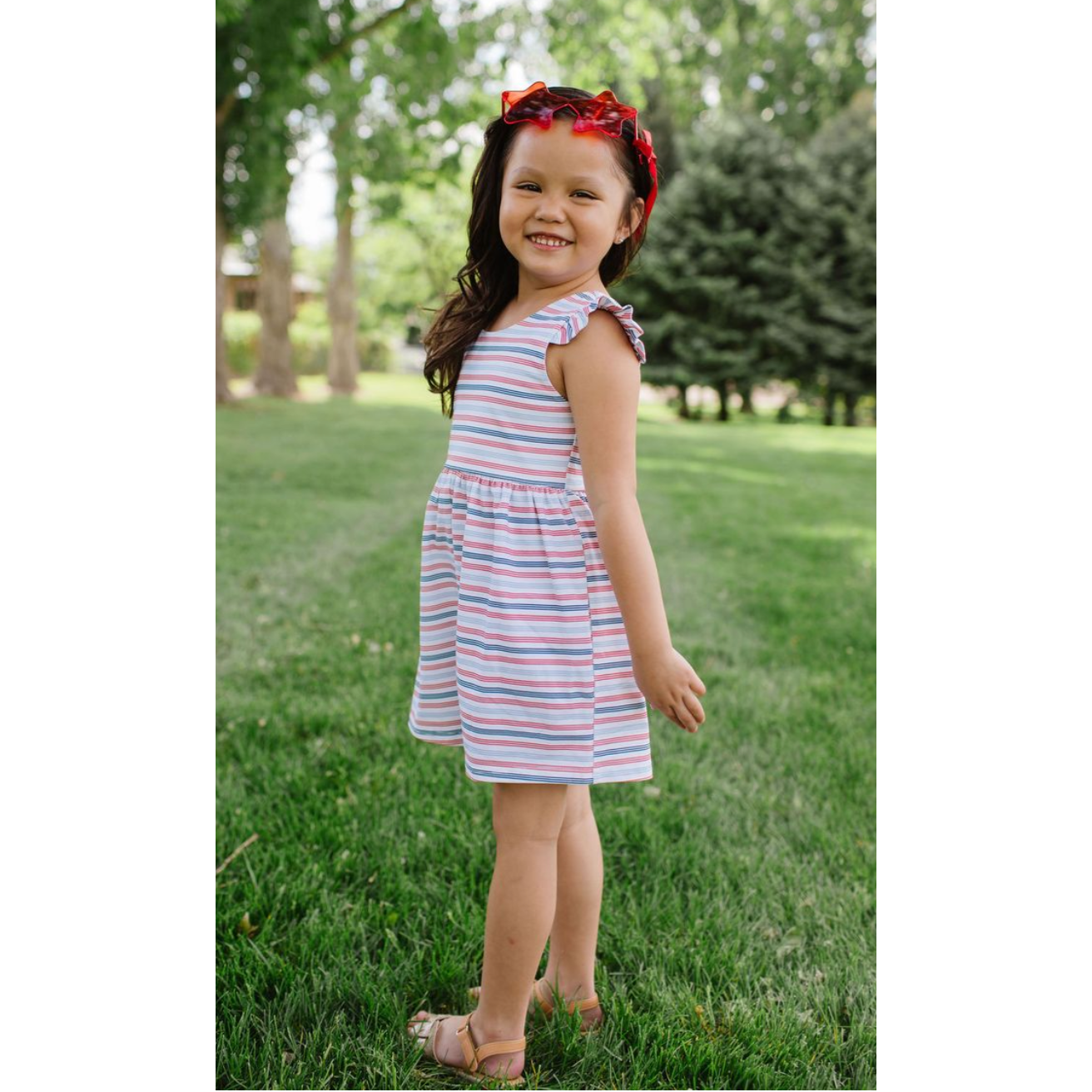 Ollie Jay Macie Romper- Patriotic Stripe-Ollie Jay-Little Giant Kidz