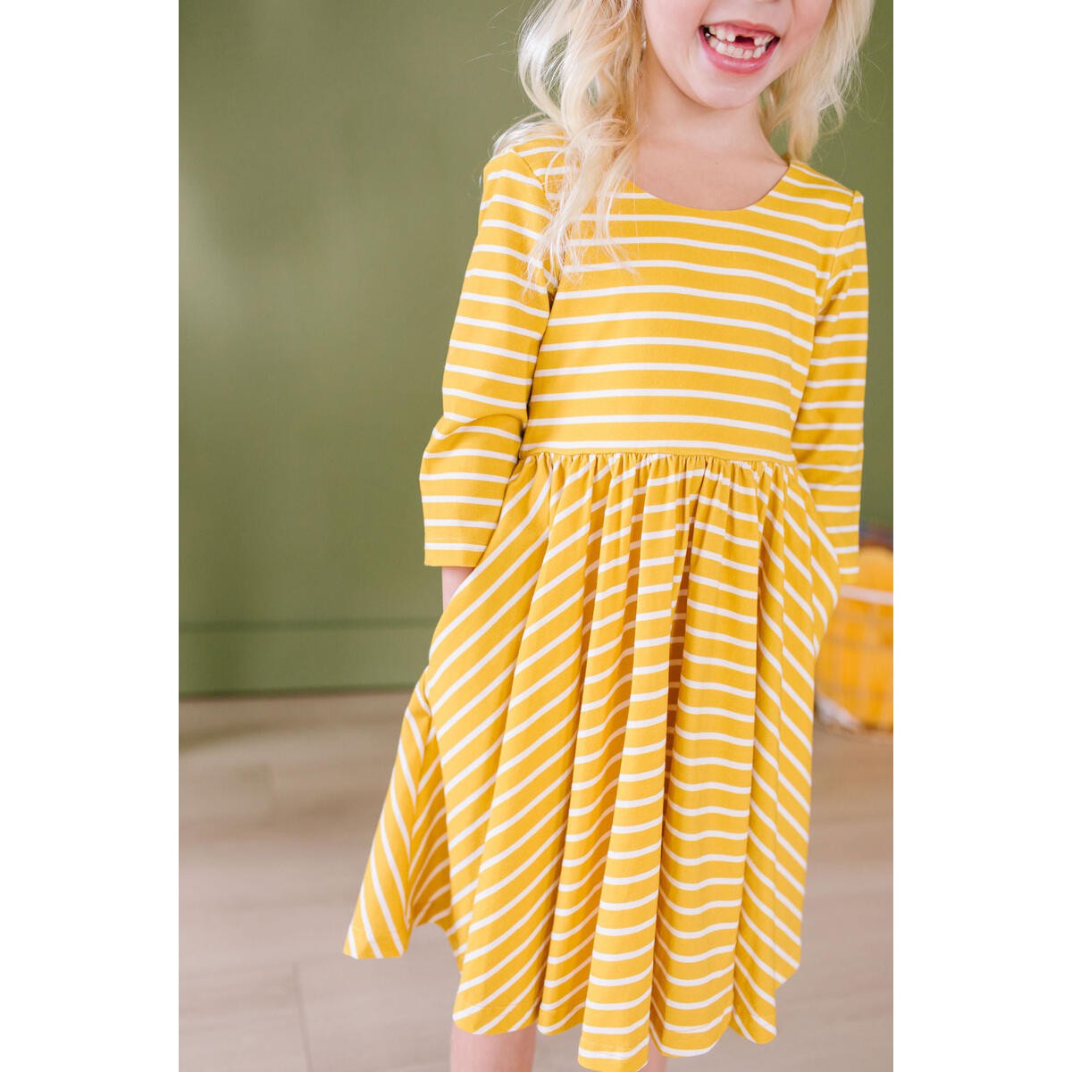 Ollie Jay Mustard Stripe Emile Twirl Dress-Ollie Jay-Little Giant Kidz