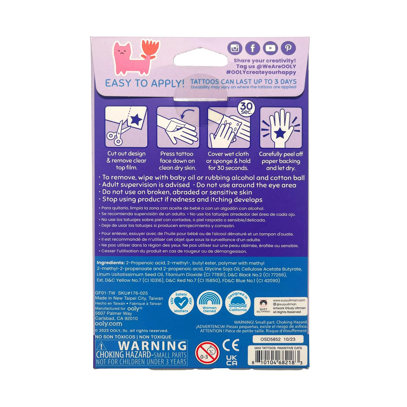 Ooly Tattoo-Palooza x Suzy Ultman: Temporary Tattoos Mini Pack - Pawsitive Cats-OOLY-Little Giant Kidz