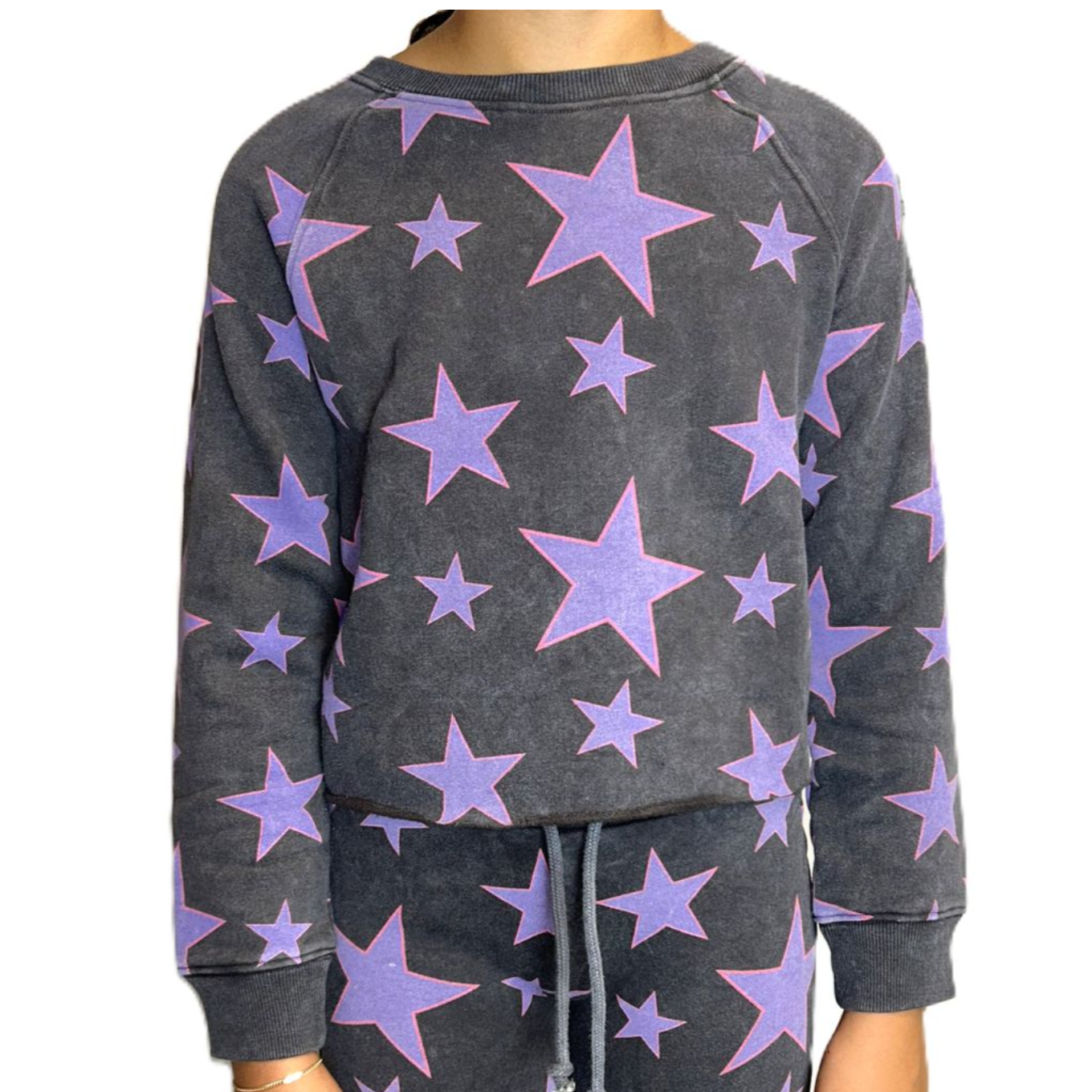 Paper Flower All Over Stars Sweatshirt- Asphalt and Purple-Paper Flower-Little Giant Kidz