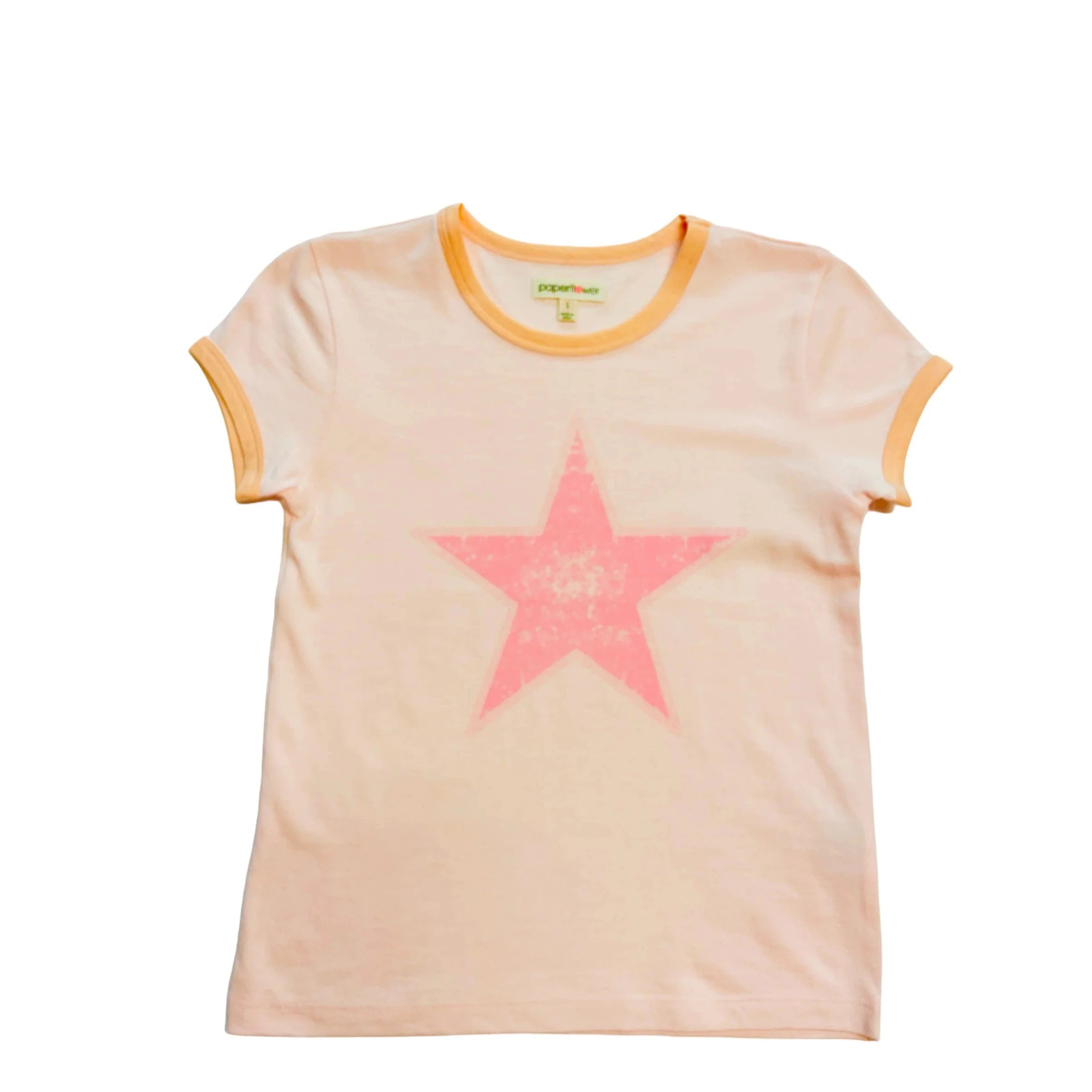 Paper Flower Distressed Star Ringer Graphic Tee - Heavenly Pink-Paper Flower-Little Giant Kidz