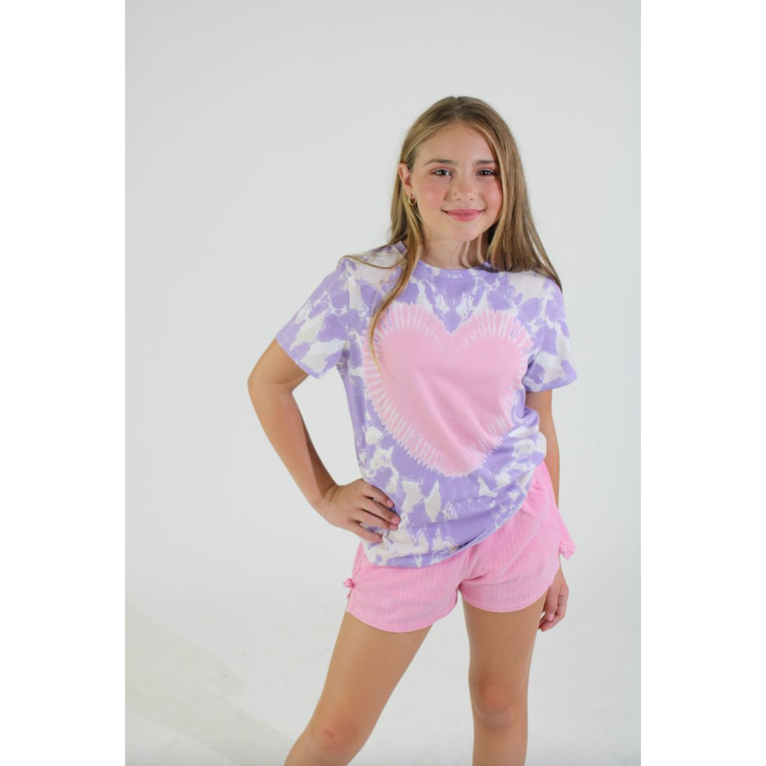Paper Flower Faux Tie-Dye Heart Tee Sweet Dreams/Orchid Petal-Paper Flower-Little Giant Kidz
