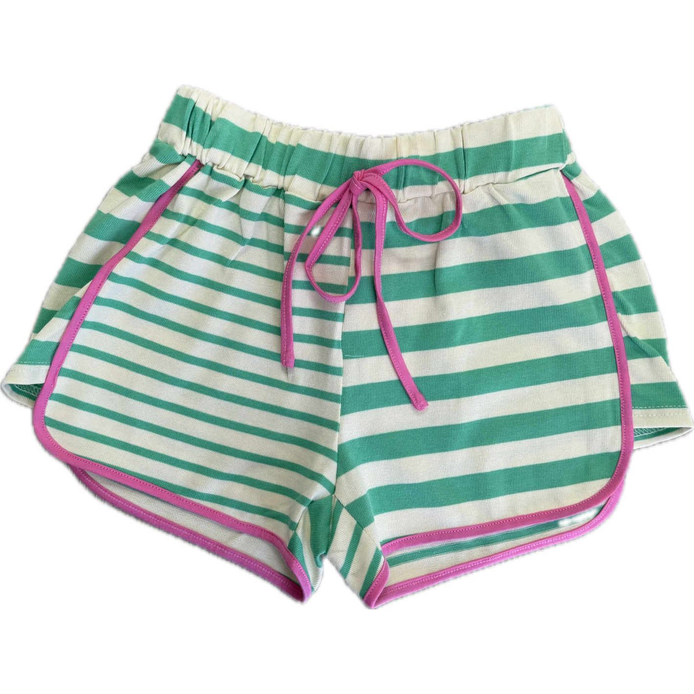Peach Love Sleeveless Stripe Colorblock Shorts- Green & Pink-Peach Love-Little Giant Kidz