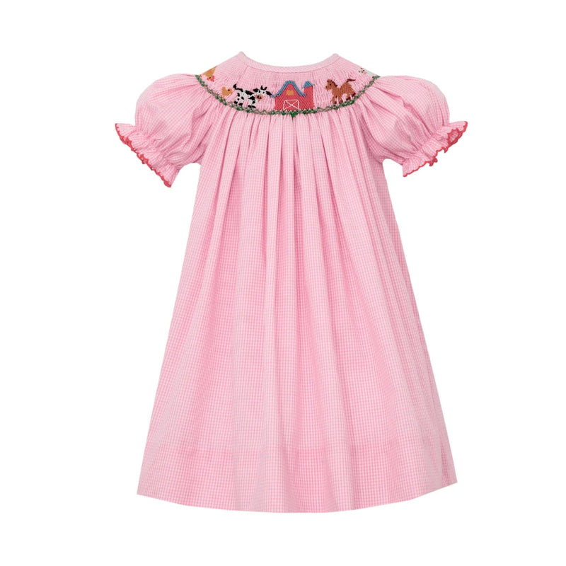Petit Bebe Girls Pink Check Farm Short Sleeve Dress-PETIT BEBE-Little Giant Kidz