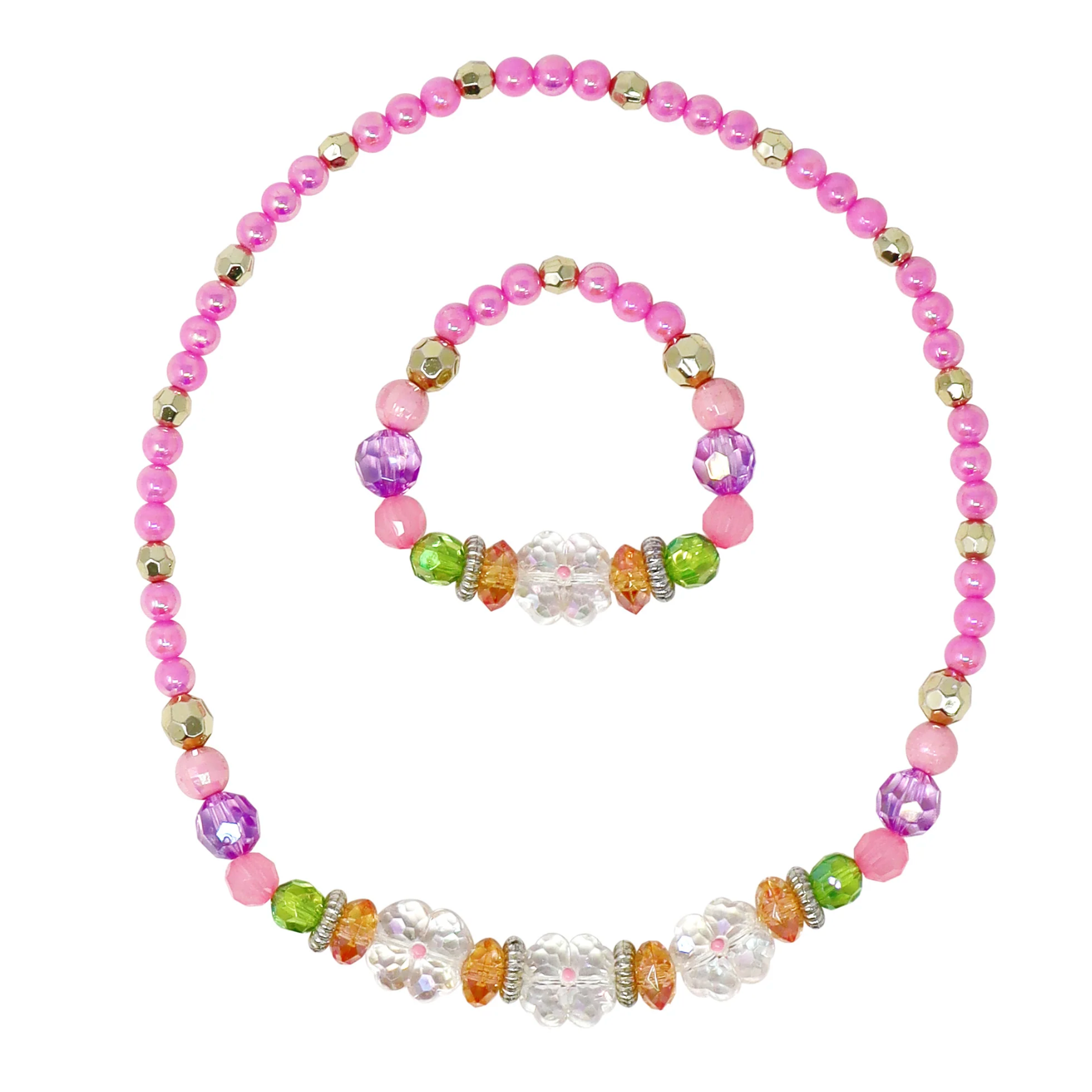 Pink Poppy Pixie Fantasy Flower Stretch Necklace & Bracelet Set-Pink Poppy-Little Giant Kidz