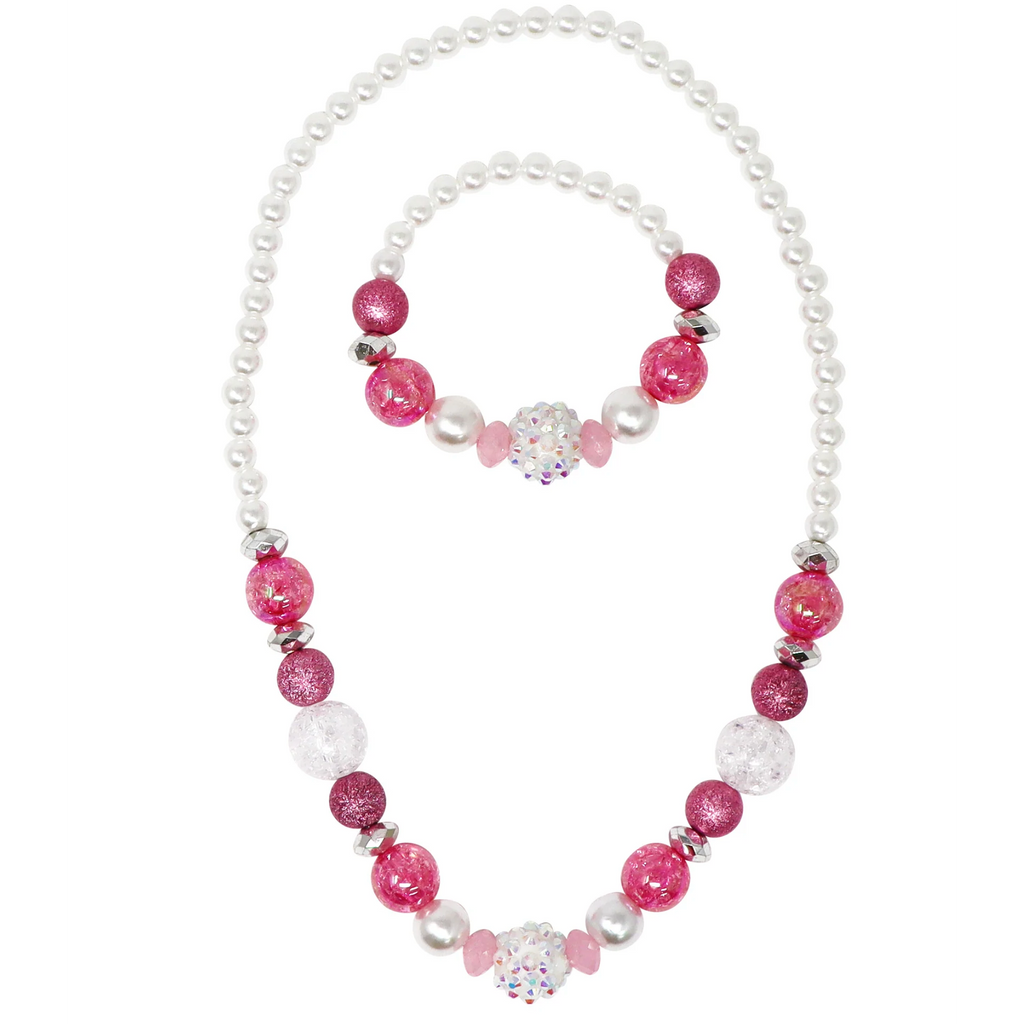 Pink Poppy Sparkly Pink and Pearl Beaded Necklace and Bracelet Set