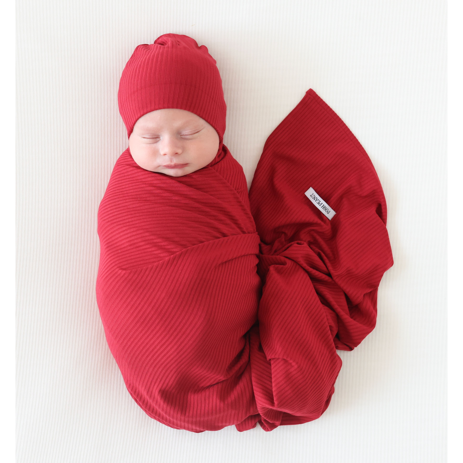 Posh Peanut Dark Red Ribbed Infant Swaddle and Beanie Set-POSH PEANUT-Little Giant Kidz