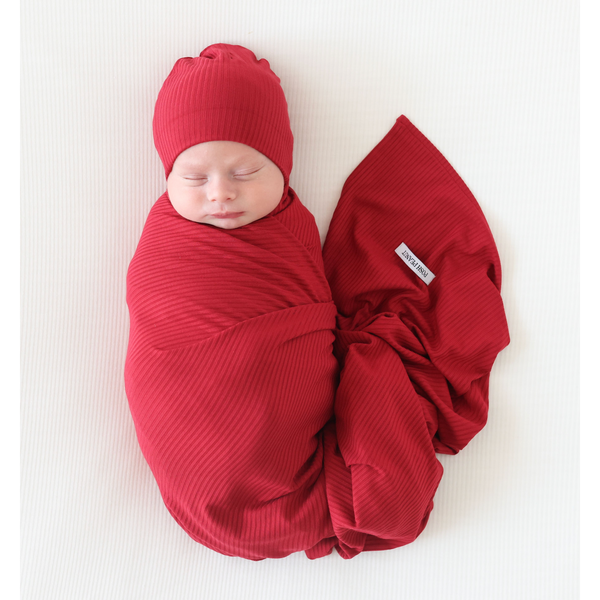 Posh Peanut Dark Red Ribbed Infant Swaddle and Beanie Set-POSH PEANUT-Little Giant Kidz