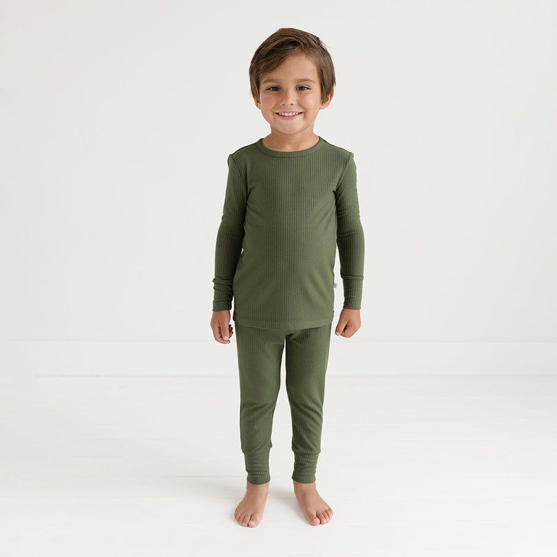Posh Peanut Solid Pine Ribbed Long Sleeve Pajama Set-Posh Peanut-Little Giant Kidz