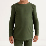 Posh Peanut Solid Pine Ribbed Long Sleeve Pajama Set-Posh Peanut-Little Giant Kidz