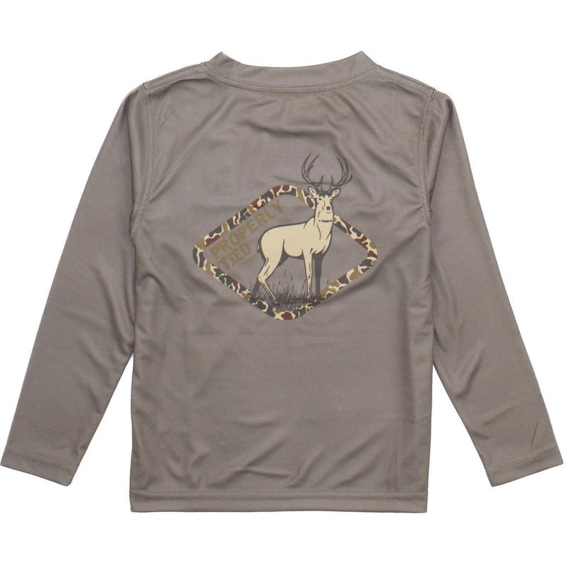 Properly Tied Whitetail Deer Performance Long Sleeve Tee - Tan-Properly Tied-Little Giant Kidz