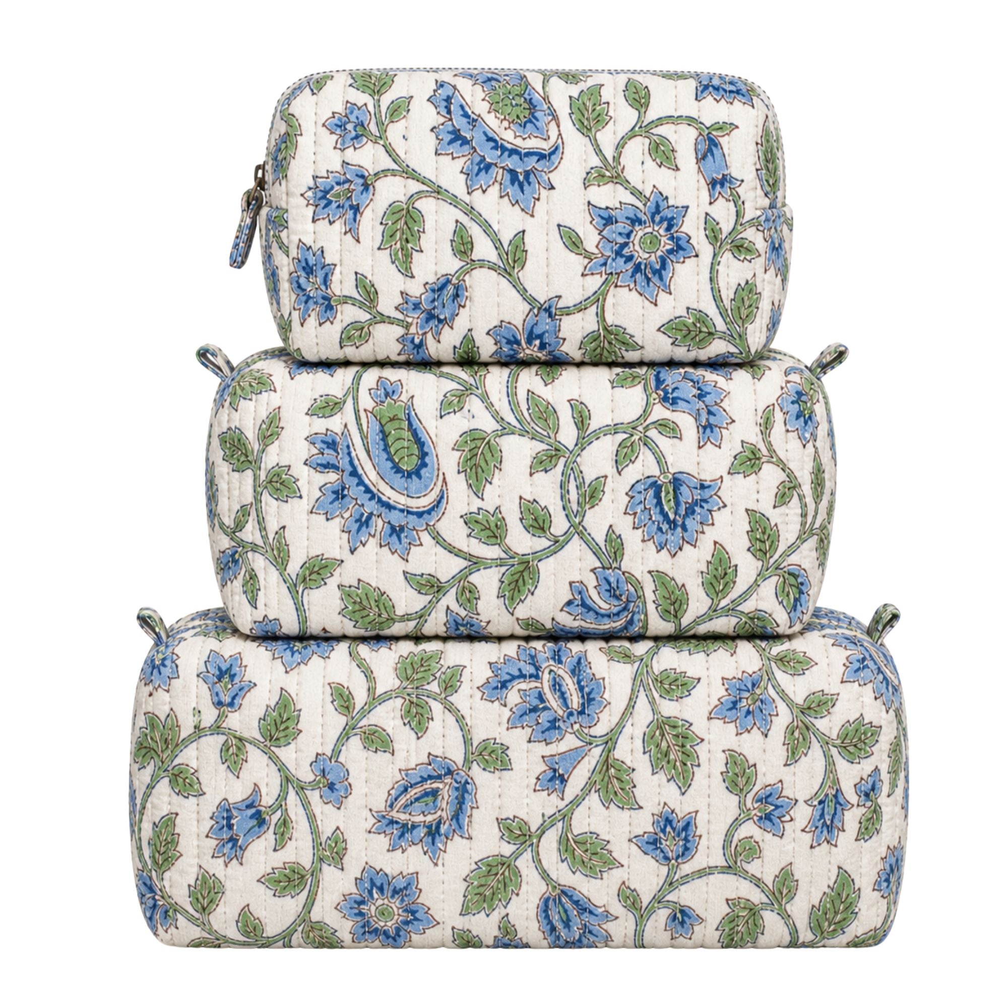 Queens Design 3-IN-1 QUILTED COSMETIC BAGS - Green blue floral cosmetic bag set-Queens Design-Little Giant Kidz