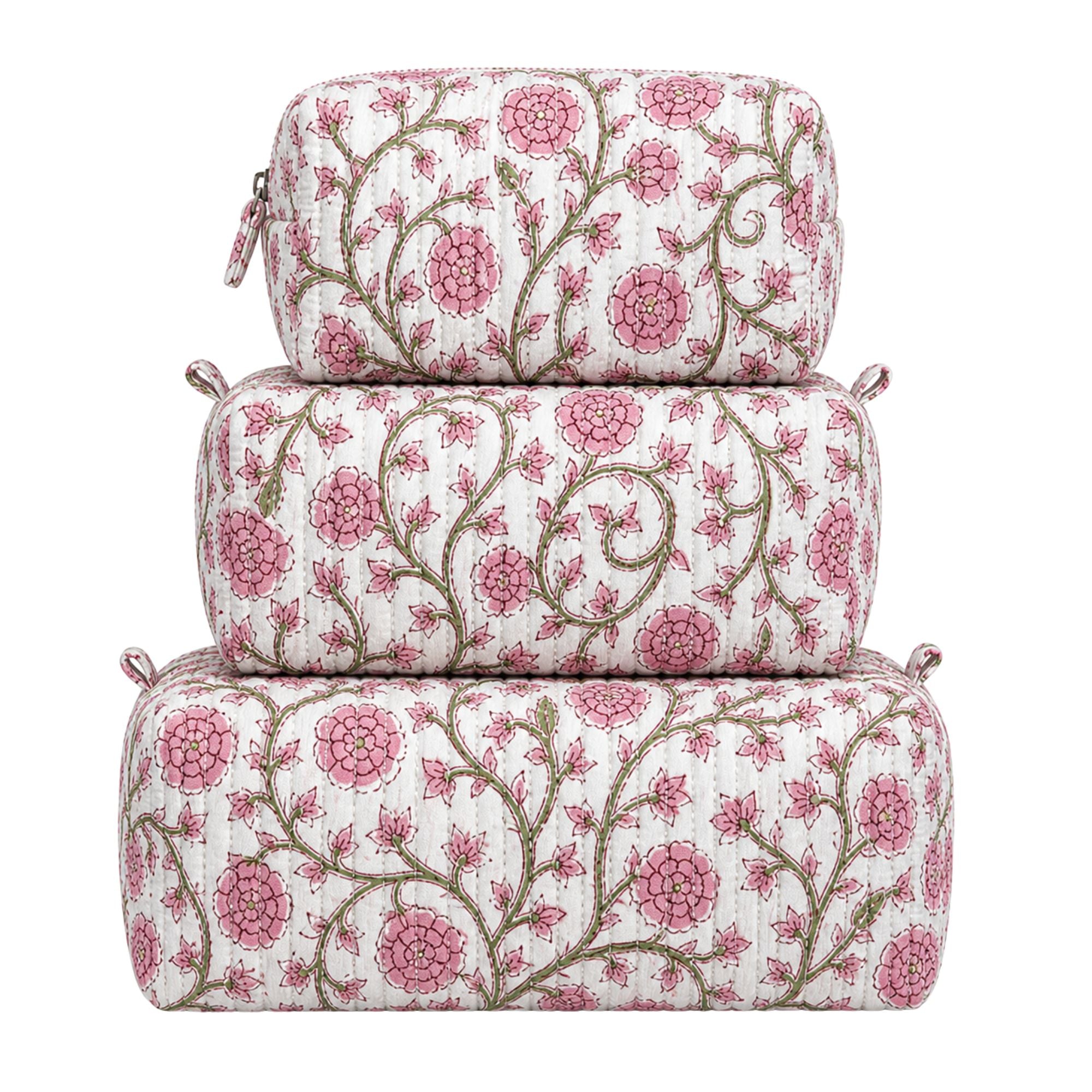 Queens Design 3-IN-1 QUILTED COSMETIC BAGS - Pink paisley cosmetic bag set-Queens Design-Little Giant Kidz
