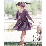 RuffleButts Vintage Violet Velour 3/4 Sleeve Twirl Dress-RUFFLEBUTTS-Little Giant Kidz