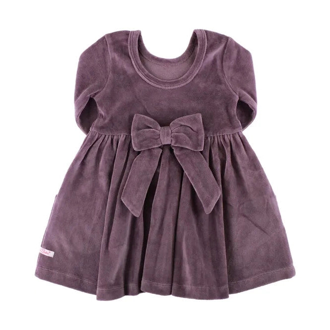 RuffleButts Vintage Violet Velour 3/4 Sleeve Twirl Dress-RUFFLEBUTTS-Little Giant Kidz