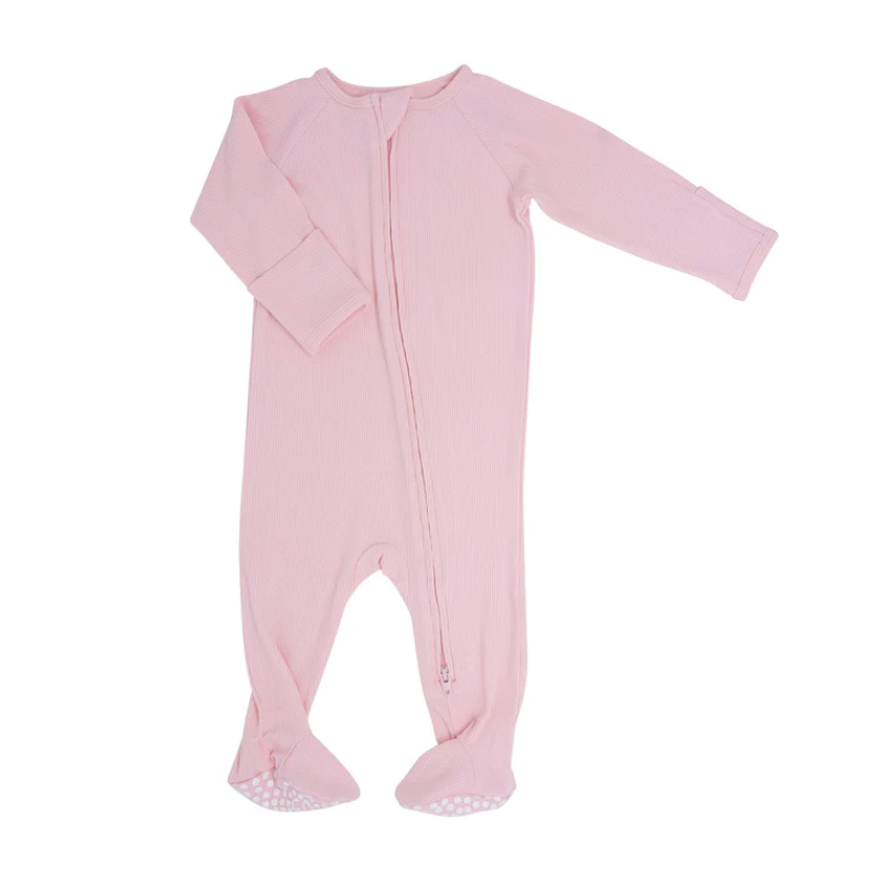 SWEET BAMBOO Ruffle Footie - Perfect Pink Ribbed-SWEET BAMBOO-Little Giant Kidz