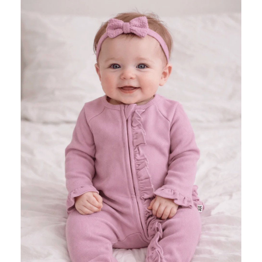 SWEET BAMBOO Ruffle Footie - Petunia Pink Ribbed-SWEET BAMBOO-Little Giant Kidz