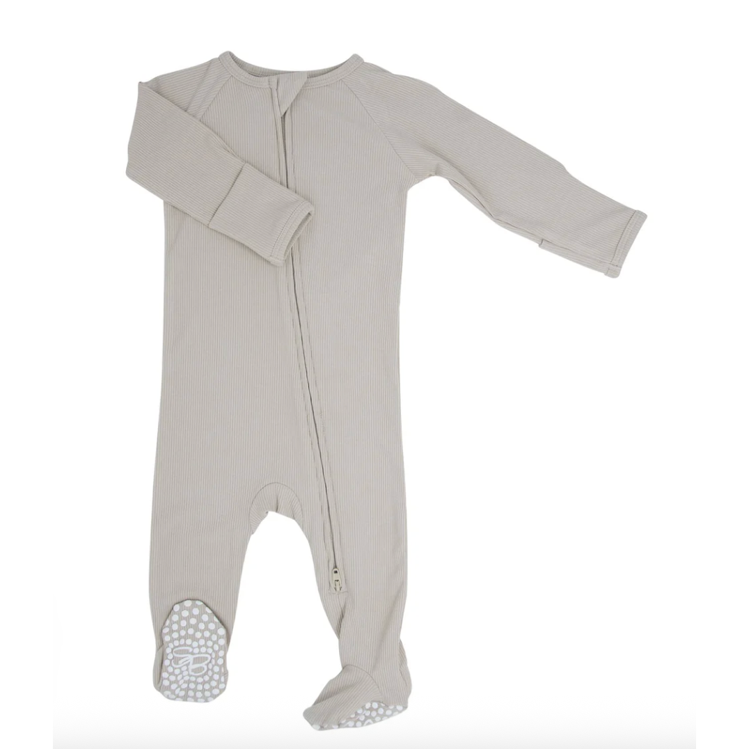 SWEET BAMBOO Zipper Footie - Oatmeal Ribbed-SWEET BAMBOO-Little Giant Kidz