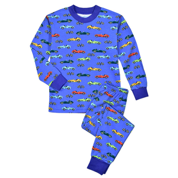 Sara's Prints Race Cars Pajama Set - Blue-SARA'S PRINTS-Little Giant Kidz