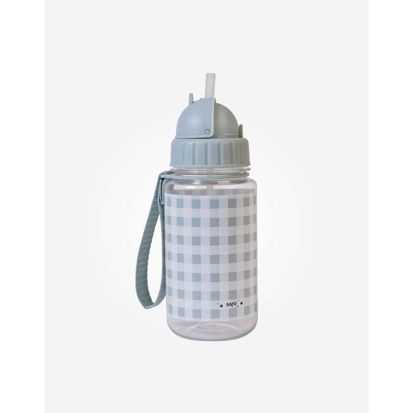 Saro Baby Bottle With Straw & Handle - Gray Check-Saro Baby-Little Giant Kidz