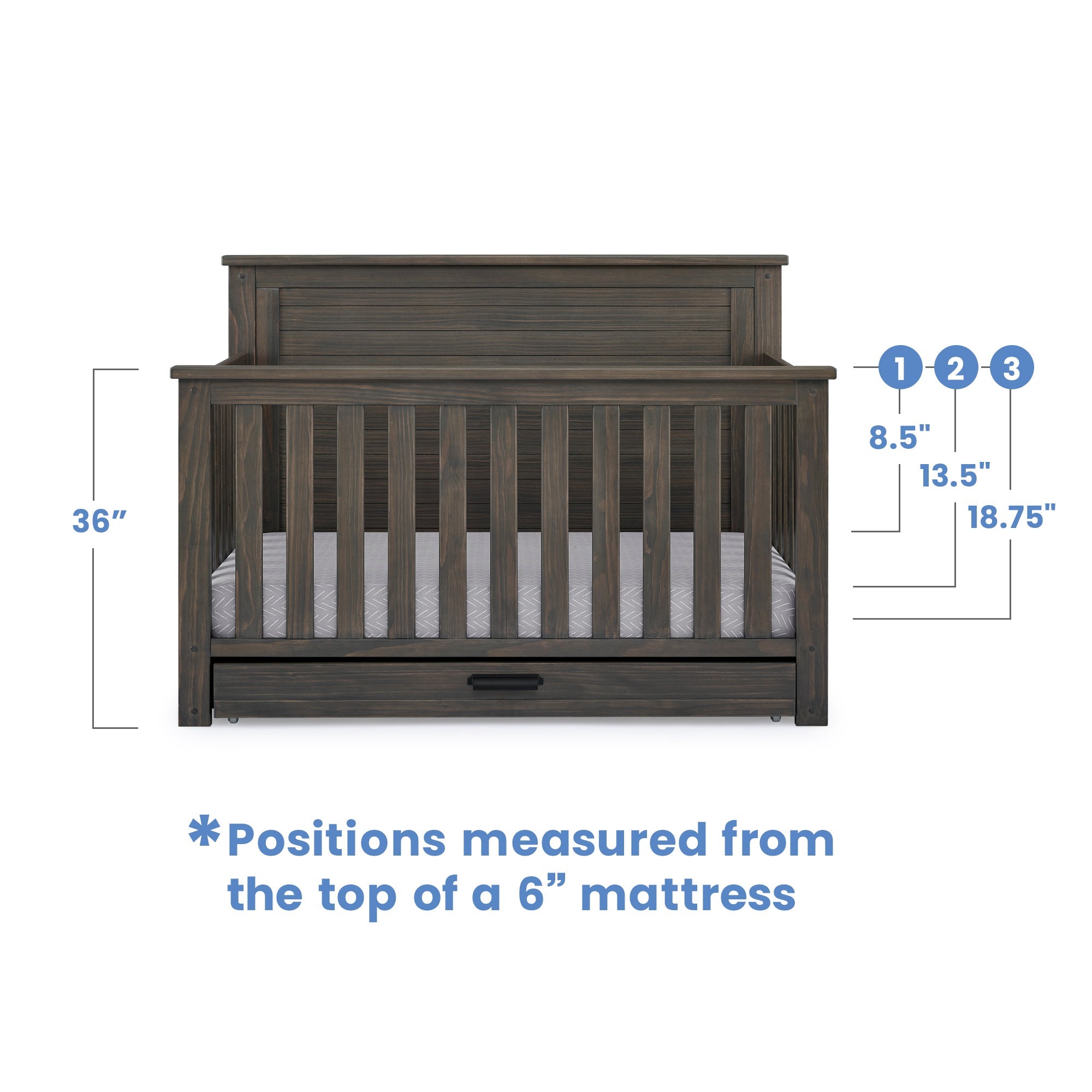 Simmons Kids Caden 6-in-1 Convertible Crib with Trundle Drawer - Rustic Grey-DELTA-Little Giant Kidz