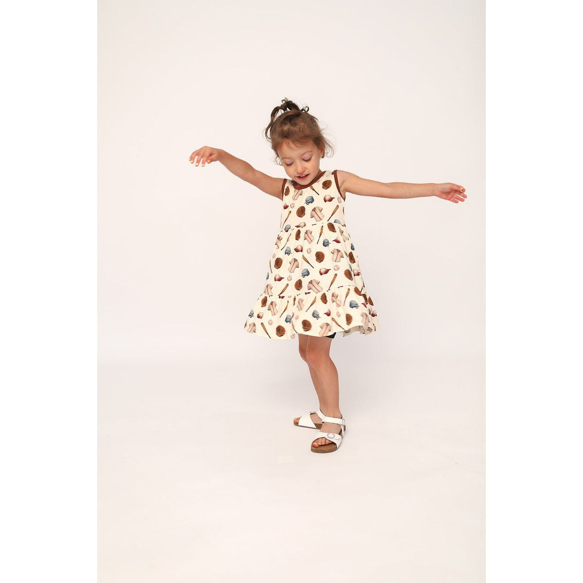 Southern Slumber Baseball Bamboo Tiered Twirl Dress- with Pockets-Southern Slumber-Little Giant Kidz