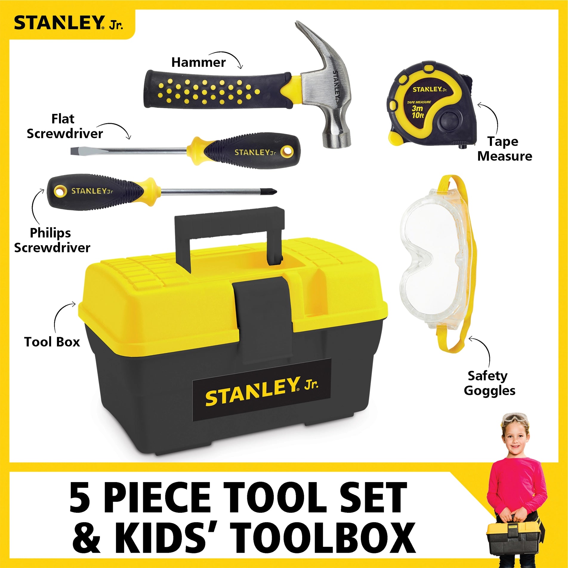 Stanley Jr. Tool Box Plus Set 4 - 5 Pieces-Red Toolbox-Little Giant Kidz