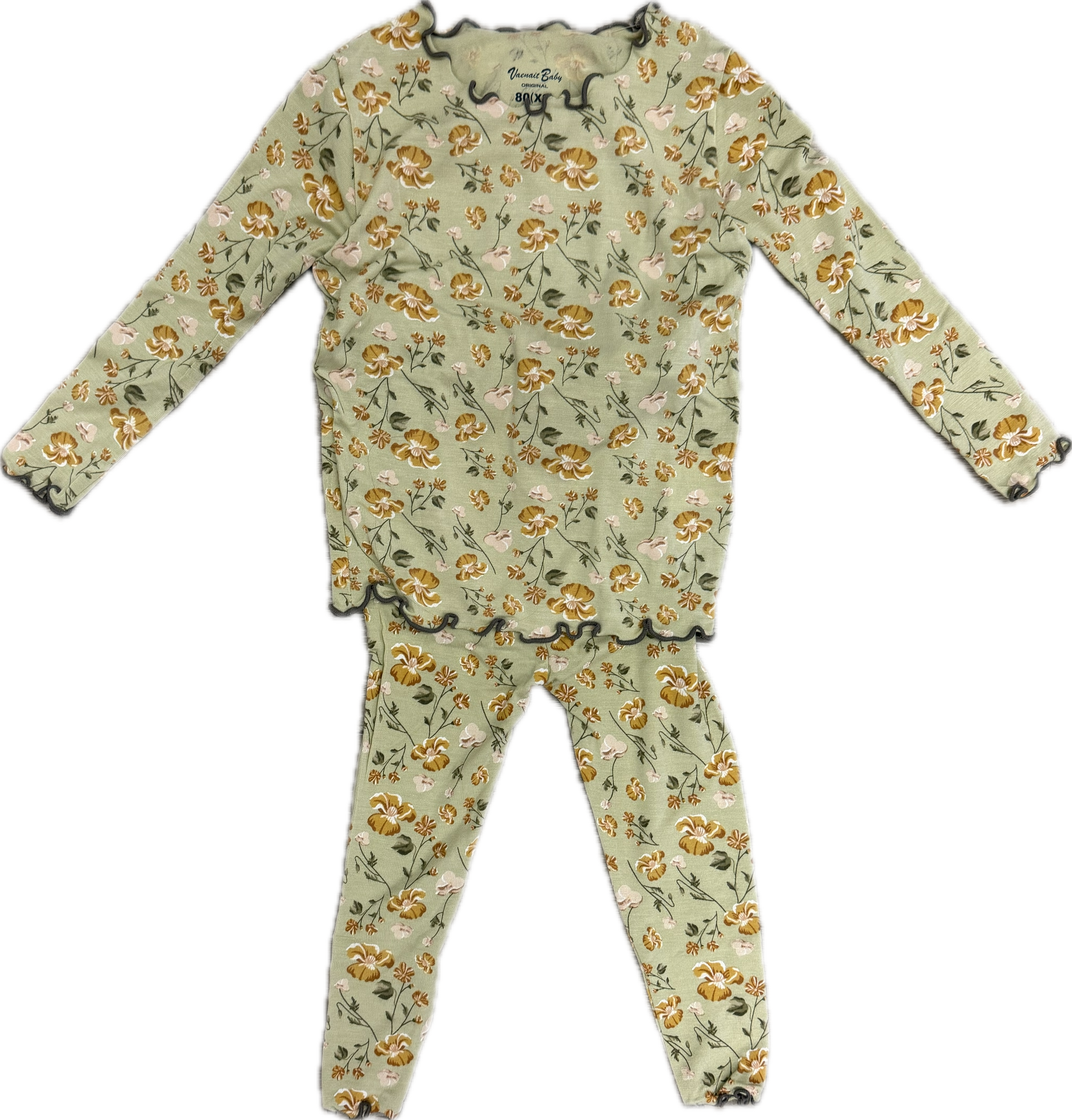 Vaenait Baby Shirring Khaki Flower Long Sleeve PJs