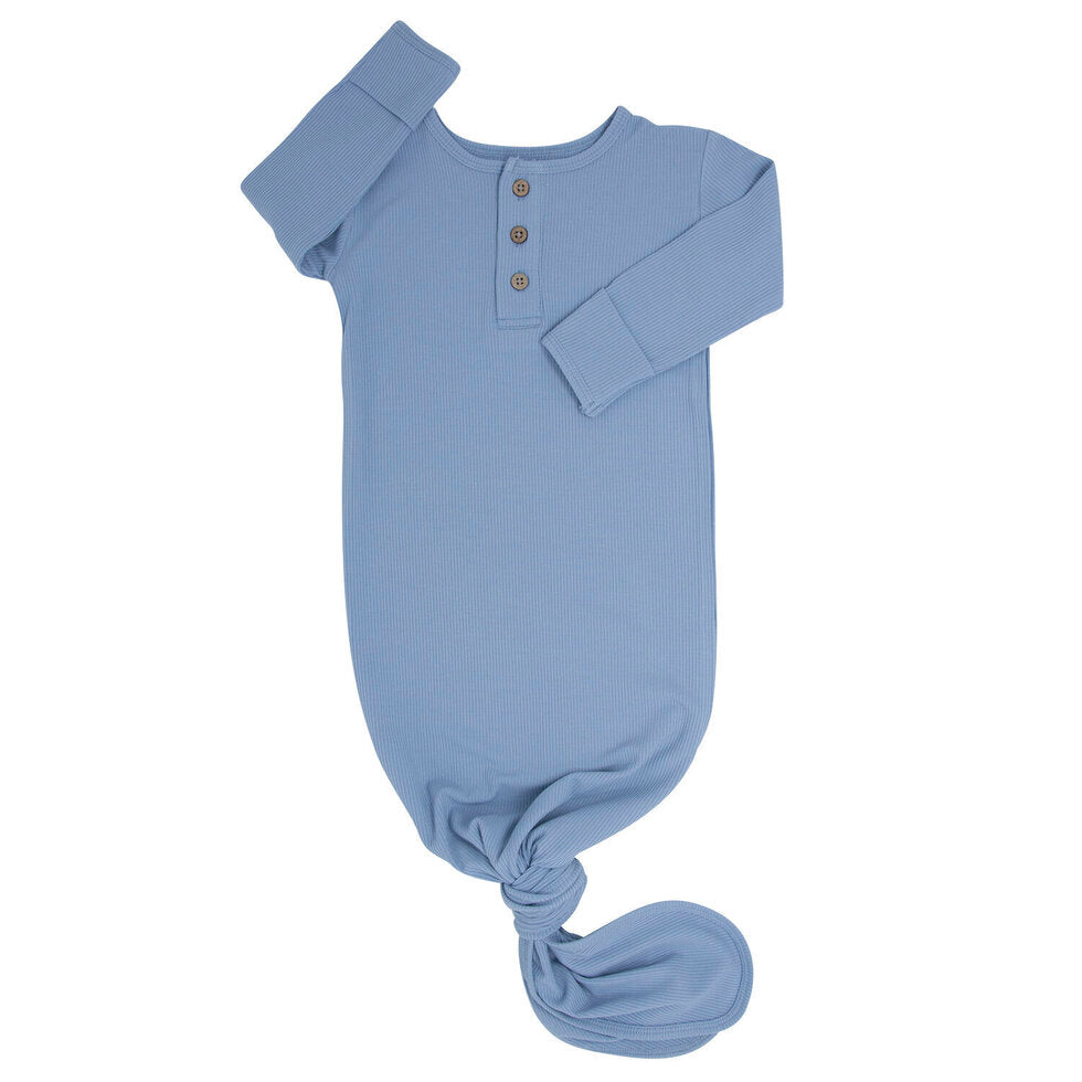 Sweet Bamboo Knotted Gown - Blue Fog Ribbed-SWEET BAMBOO-Little Giant Kidz