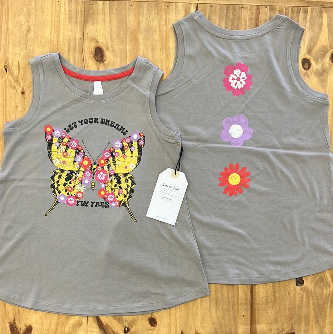 Sweet Soul Let Your Dreams Fly Free Butterfly Floral Graphic Tank - Ash-Sweet Soul-Little Giant Kidz