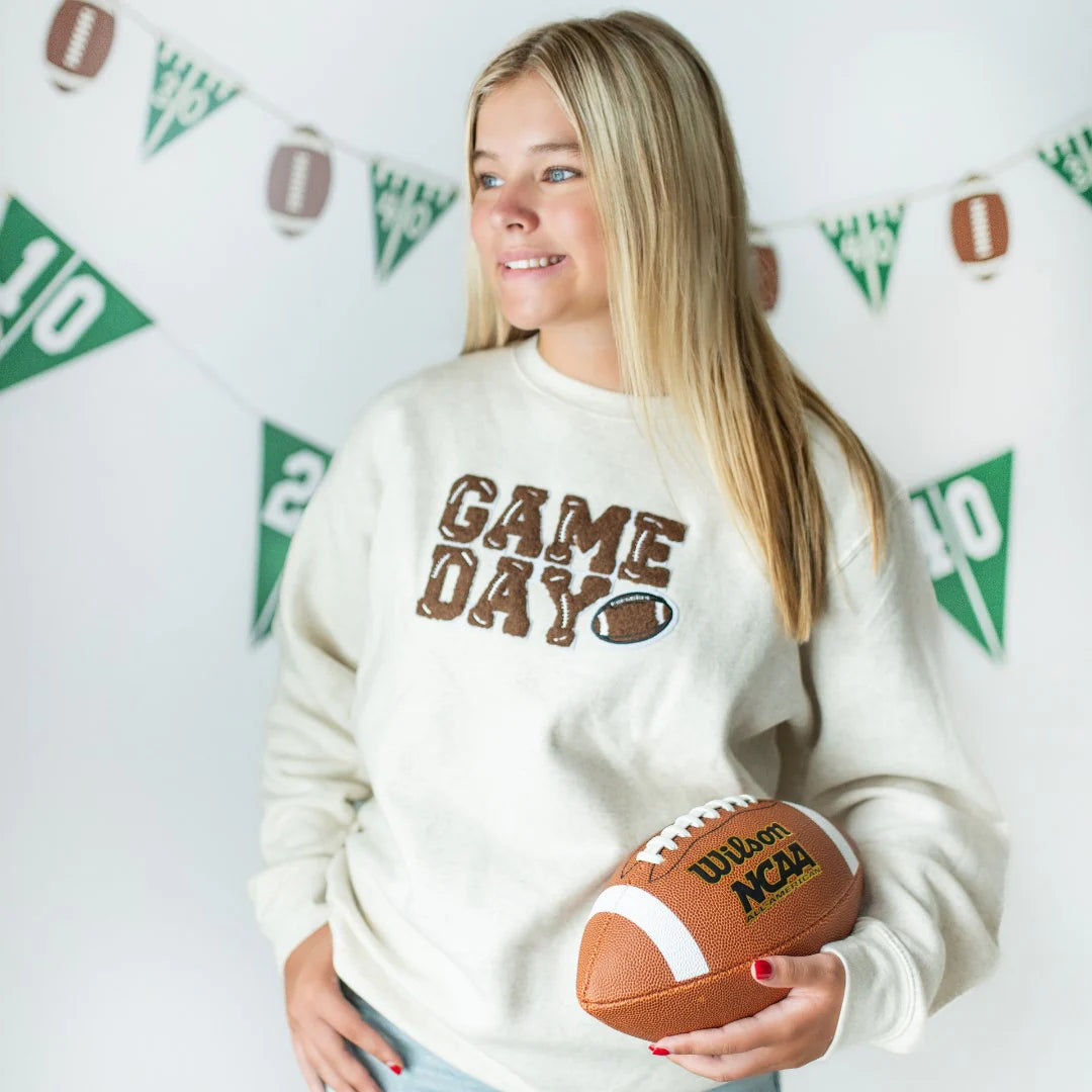 Sweet Wink Game Day Patch Adult Sweatshirt - Natural-Sweet Wink-Little Giant Kidz