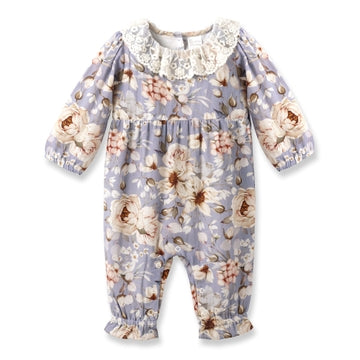 TESA BABE Vintage Floral Linen Romper With Lace Collar-TESA BABE-Little Giant Kidz