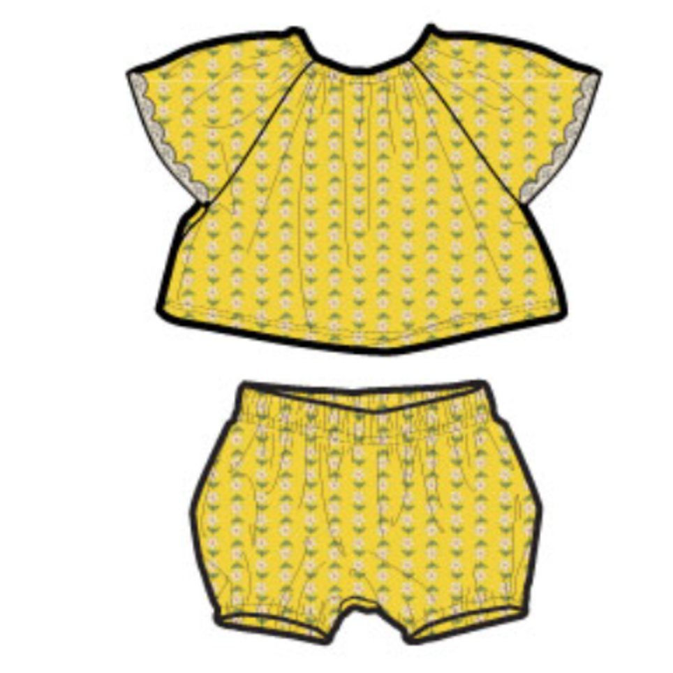 Tea Printed Crochet Trim Baby Set- Vintage Floral Tile-TEA-Little Giant Kidz